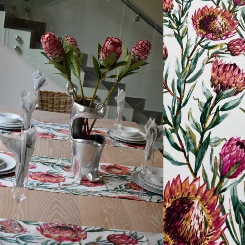Table Runner Protea On White